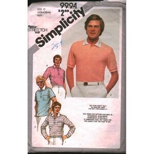 Vintage 1981 Simplicity 9994 Men Pullover Knit Top Polo Shirt Pattern Size 40-42
